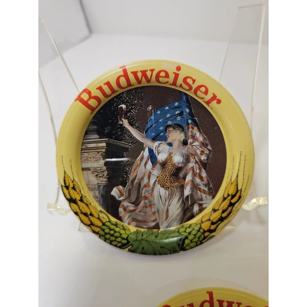 Budweiser Beer Coasters Set of 6 Vintage Collectible Metal‎ Round Images